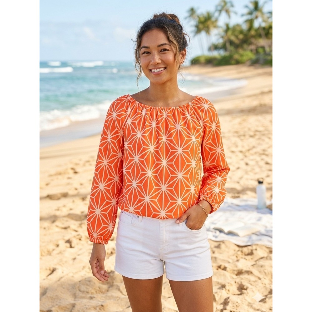 Mcbeth Collection Margaret Josephs Orange Geometric Starburst Peasant  Size S